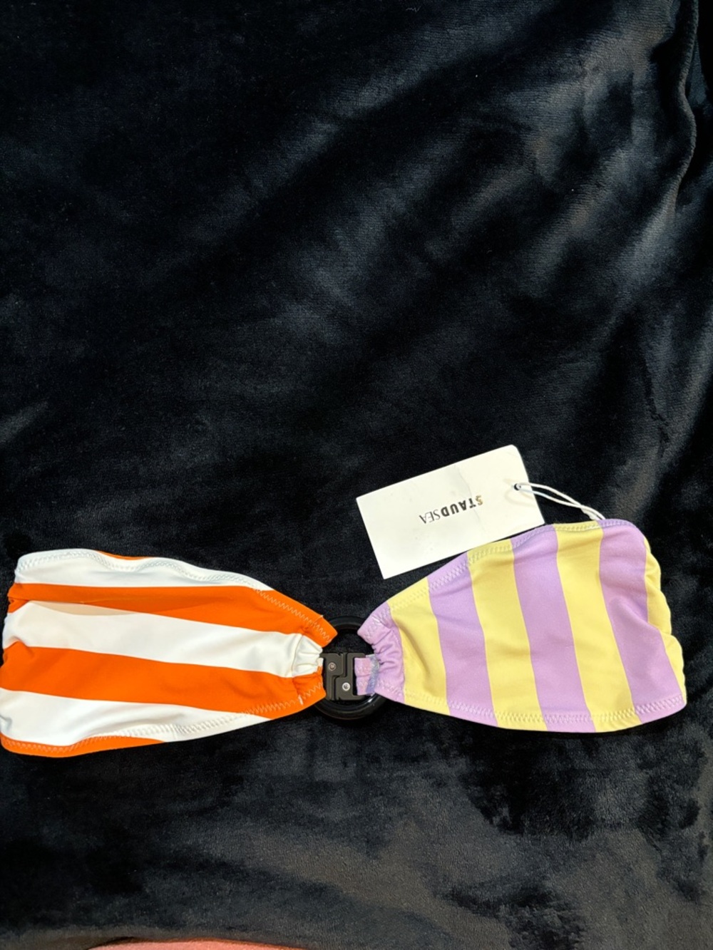 STAUD Colorblock Bandeau Bikini Top in Orange, Lavender & Yellow - Picture 2 of 4